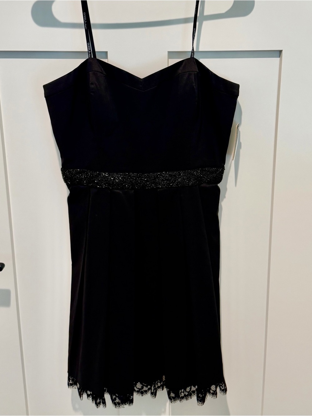 Guess Black Beaded Waist Spaghetti Strap Dress